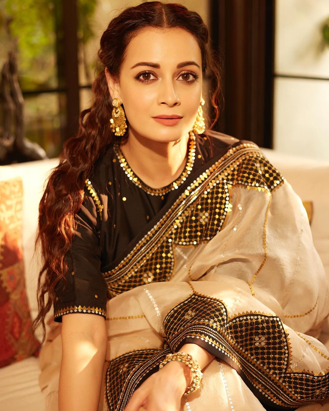 Bollywood Actress Dia Mirza in Traditional White Saree